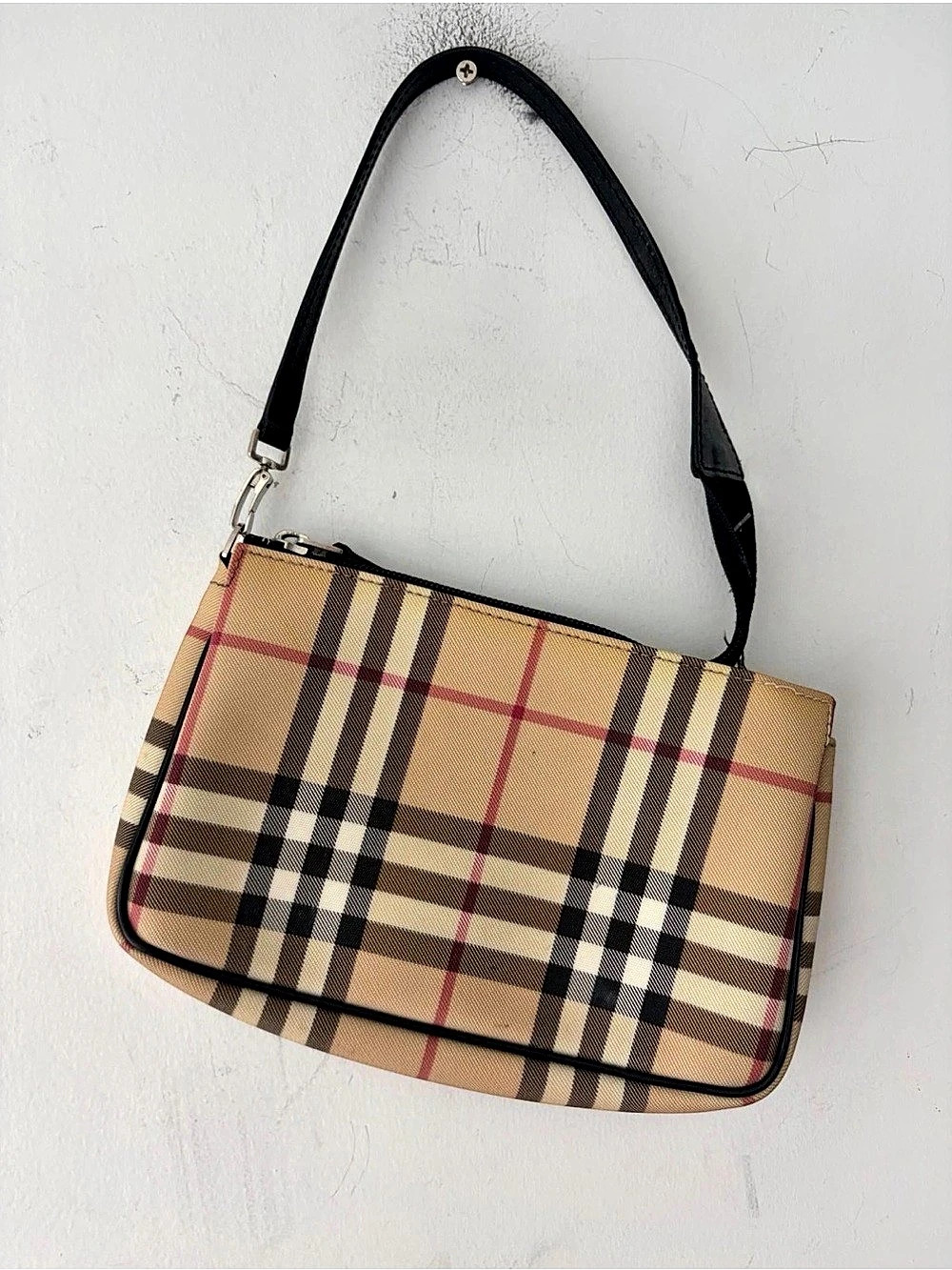 Burberry Vintage Check Canvas Pochette Shoulder Bag Brown & Black
